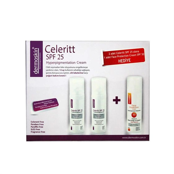 Anti & Age ÜrünleriDermoskinDermoskin Celeritt Spf 25 2x30 ml + Face Protection Spf 50 Cream 50 ml Hediye