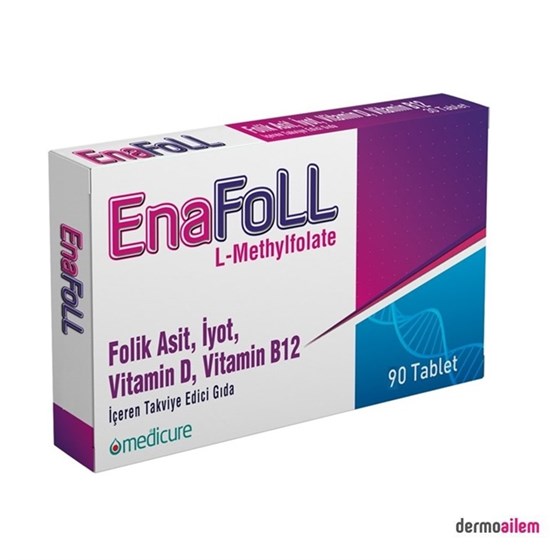 Takviye Edici GıdalarMedicureEnaFoLL L-methylfolate Folik Asit İyot 90 Tablet