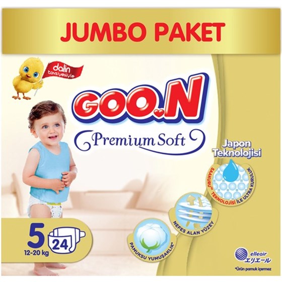 Bebek BezleriGoonGoon Premium Soft Bebek Bezi 5 Beden Jumbo Paket 24 Adet