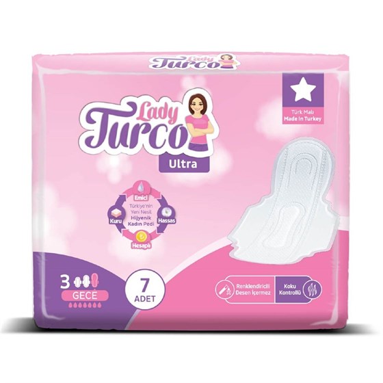 Hijyenik Kadın ÜrünleriLady TurcoLady Turco Kadın Pedi 3 Numara Ultra Gece İnce 7'li