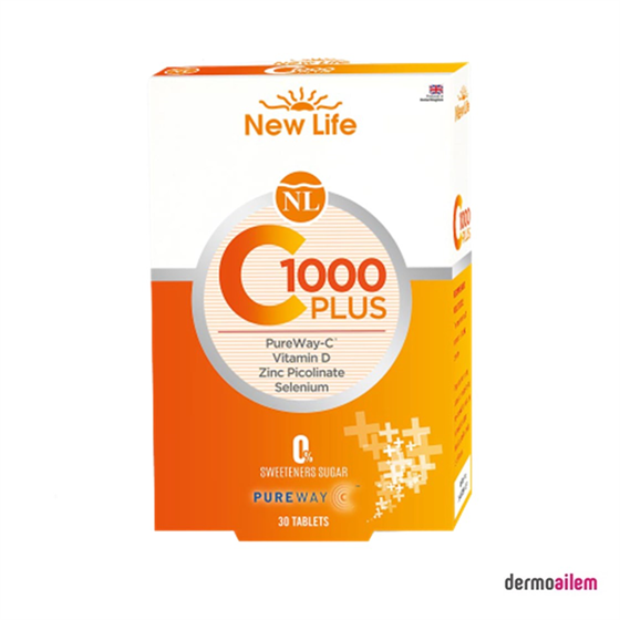 Takviye Edici GıdalarNewlifeNew Life C 1000 Plus Vitamin C D Vitamini Çinko ve Selenyum İçerikli 30 Tablet