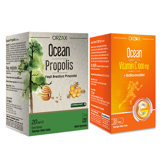 Takviye Edici GıdalarOrzaxOcean Propolis Sprey 20 ml + Orzax Ocean Vitamin C 1000 mg 30 Tablet (ikili set)