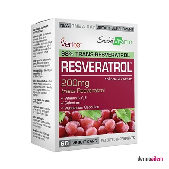 Takviye Edici GıdalarSuda VitaminSuda Vitamin Resveratrol 60 Bitkisel Kapsül