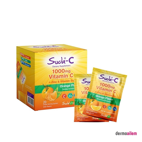 Takviye Edici GıdalarSuda VitaminSuda Vitamin Suda-C Orange 1000 mg 20 Saşe