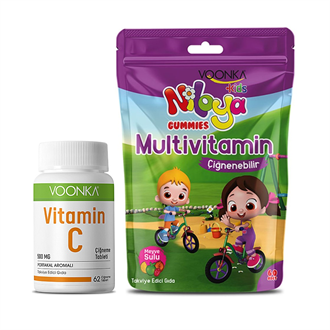 Takviye Edici GıdalarVoonkaVoonka Vitamin C Çiğneme Tableti 500 mg 62 Tablet + Niloya Gummies Multivitamin Çiğnenebilir Meyve Sulu 60 Adet