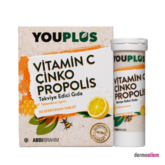 Takviye Edici GıdalarAbdi İbrahimYouPlus Vitamin C Çinko Propolis 20 Efervesan Tablet