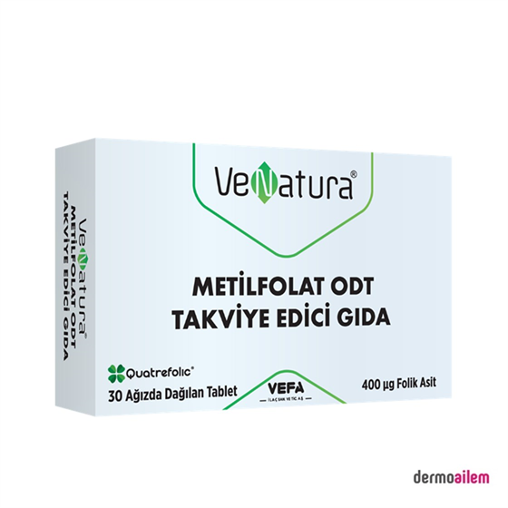 Takviye Edici GıdalarVeNaturaVenatura Metilfolat ODT 30 Ağızda Dağılan Tablet