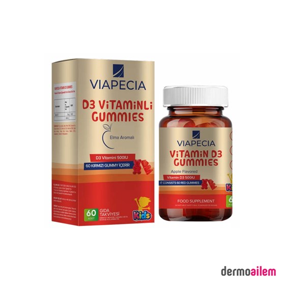 Takviye Edici GıdalarVİAPECİAViapecia Kids D3 Vitaminli Gummies Elma Aromalı Takviye Edici Gıda 60 Adet