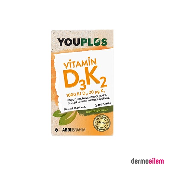 Takviye Edici GıdalarAbdi İbrahimYouplus Vitamin D3K2 1000 IU Damla 20 ML